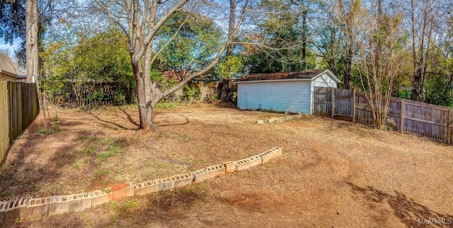 view of yard featuring a shed