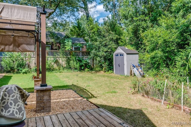 view of yard featuring a shed