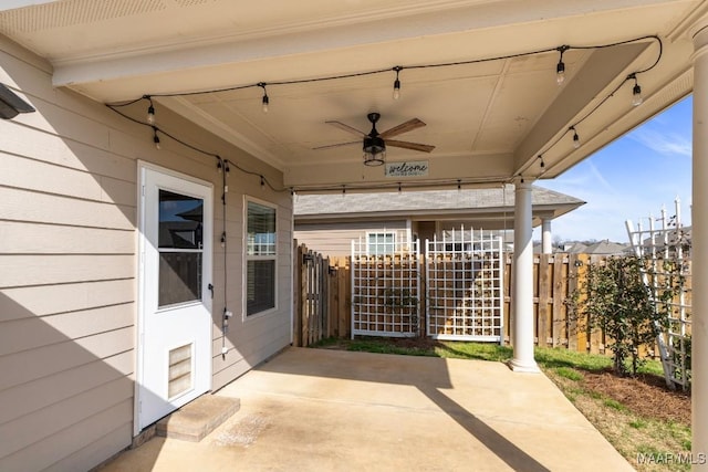 view of patio / terrace featuring ceiling fan