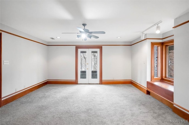 120 Willow Ln, Wetumpka, AL 36092 - empty room with ceiling fan, baseboards, french doors, carpet, and recessed lighting