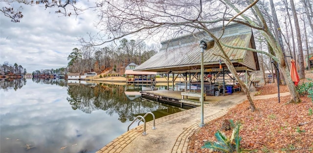 dock area featuring a water view