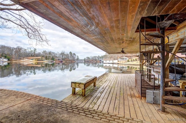 view of dock with a water view