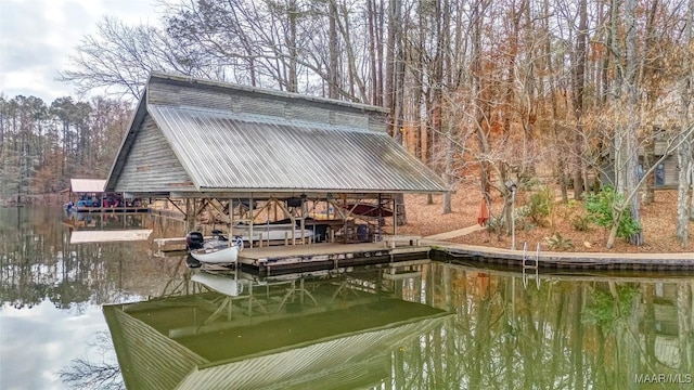 view of dock with a water view