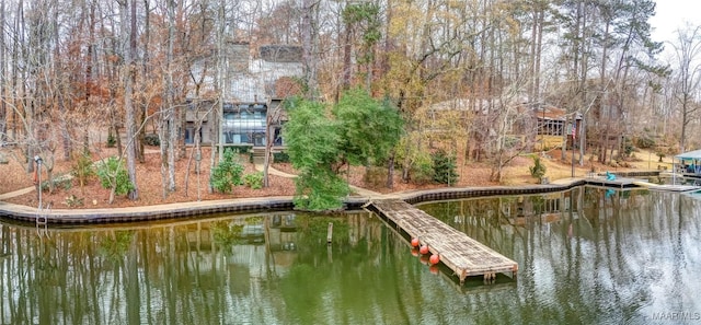 view of dock with a water view