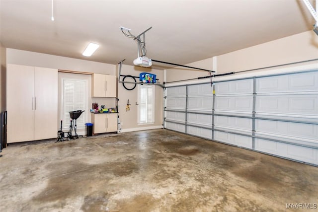 garage with a garage door opener