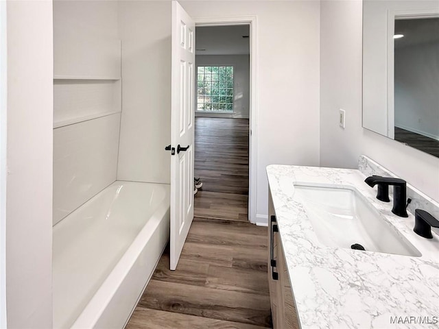 bathroom featuring vanity and wood finished floors