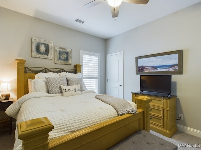 bedroom featuring carpet floors and ceiling fan