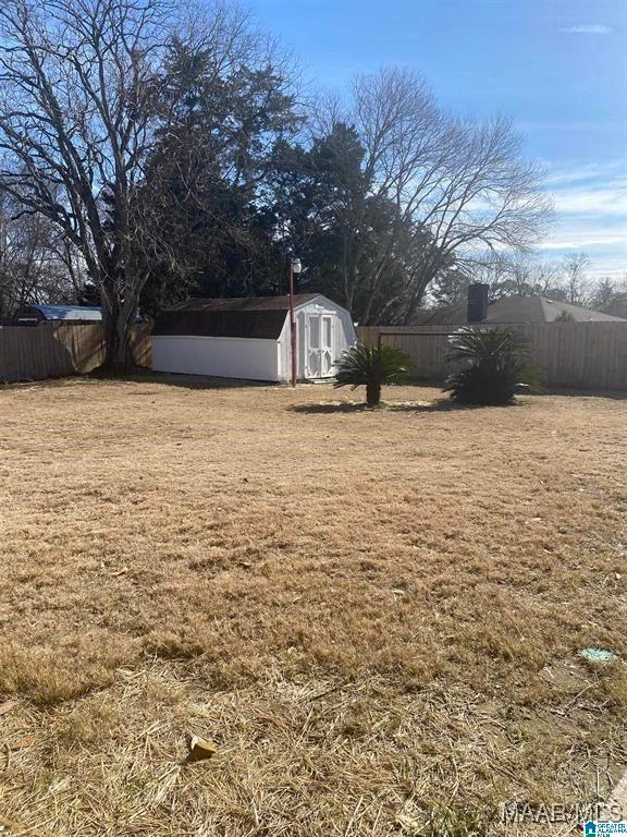 view of yard with a storage shed