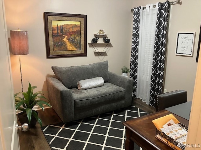 living area featuring dark wood-type flooring