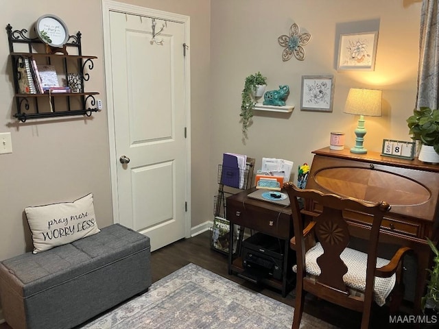 home office with dark wood finished floors