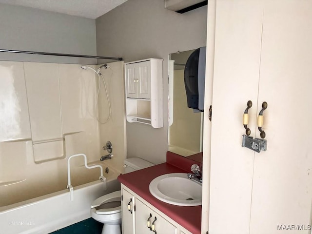 full bathroom featuring shower / tub combination, vanity, and toilet