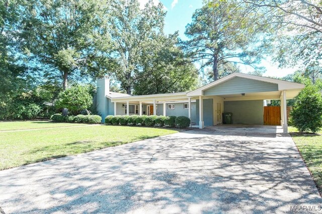 2516 Jasmine Rd, Montgomery, AL 36111 - ranch-style home with asphalt driveway, a chimney, an attached carport, and stucco siding
