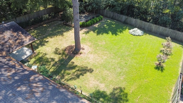 view of yard with a fenced backyard