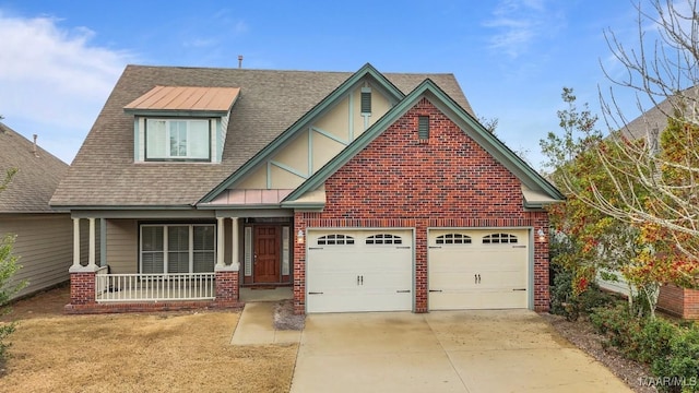 view of front of house with a garage and covered porch