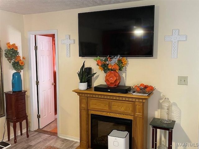 details with hardwood / wood-style floors and a textured ceiling