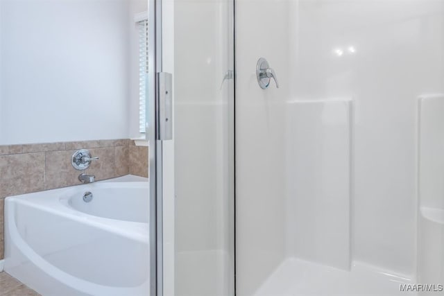 bathroom with shower with separate bathtub