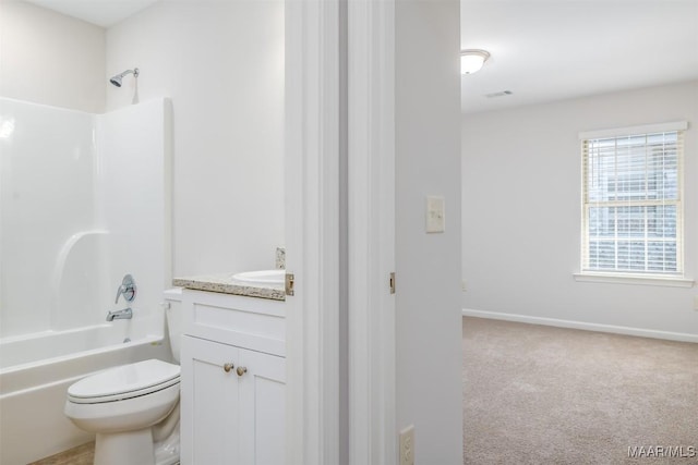 full bathroom featuring shower / bath combination, vanity, and toilet