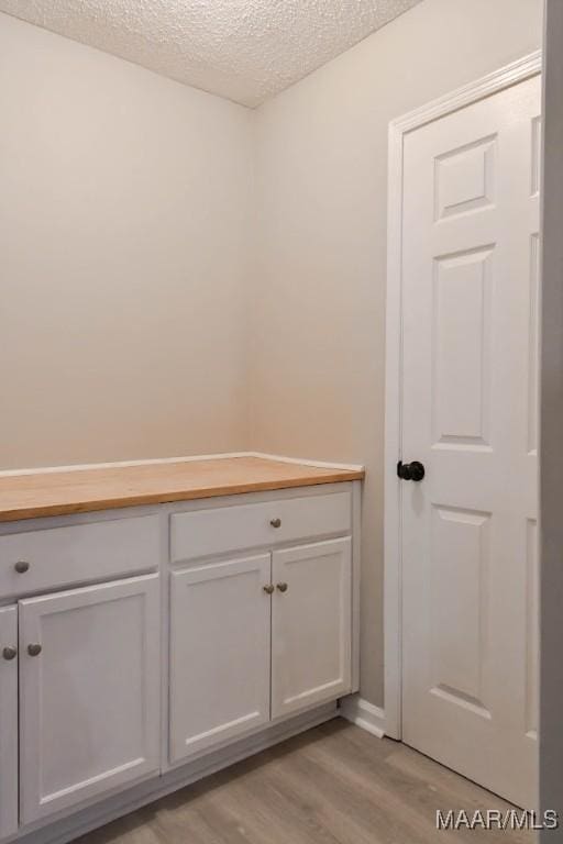 interior space with vanity, wood-type flooring, and a textured ceiling