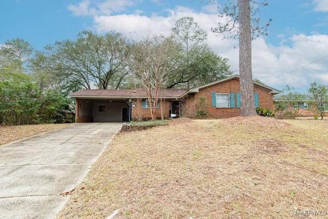 ranch-style house with a front lawn and a carport