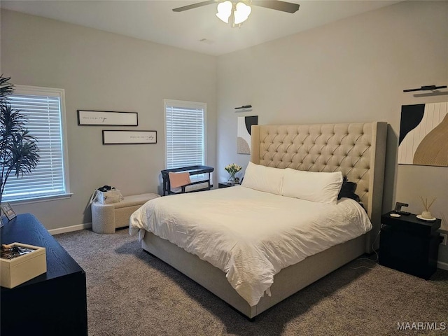 bedroom featuring ceiling fan and carpet floors