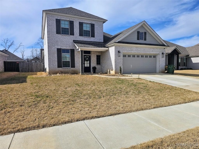 view of front facade featuring a front yard and a garage