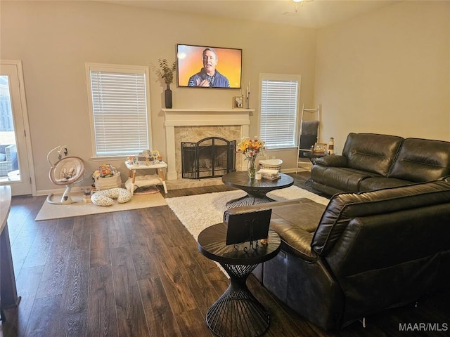 living room featuring dark hardwood / wood-style floors