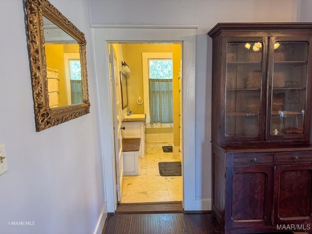 corridor featuring wood-type flooring