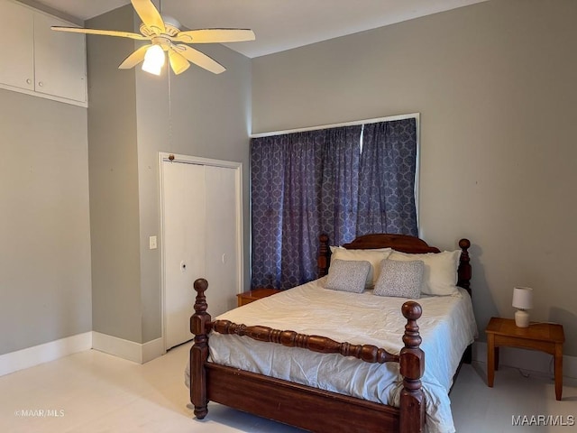 bedroom with a closet and ceiling fan