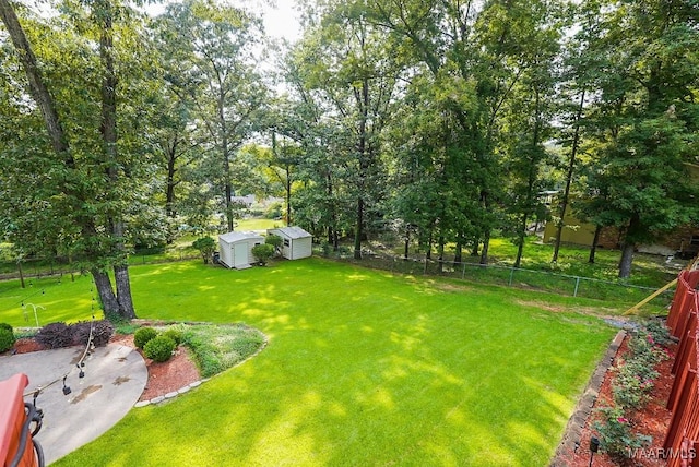 view of yard with a shed