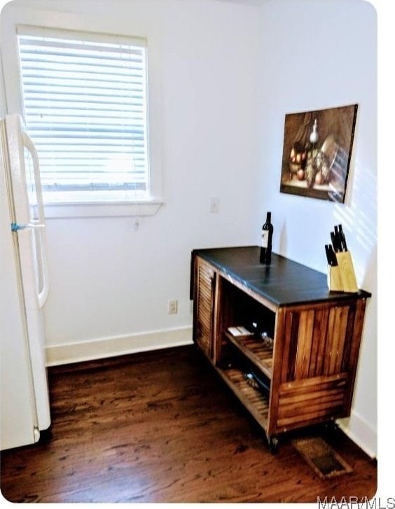 interior space with dark hardwood / wood-style floors