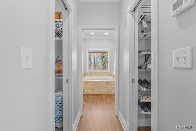 corridor with light wood-type flooring