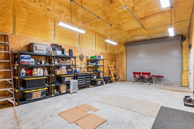 garage featuring a workshop area