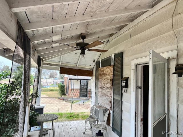 deck with cooling unit and a ceiling fan