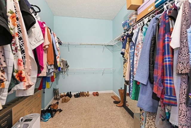 walk in closet featuring carpet