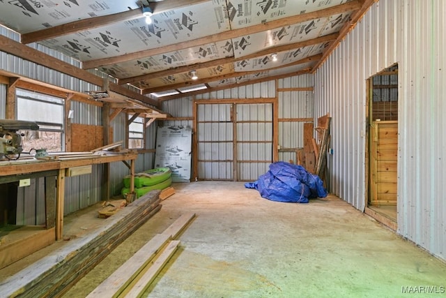 garage with metal wall