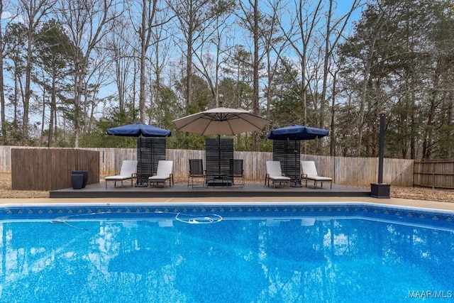 view of pool with a fenced backyard and a fenced in pool