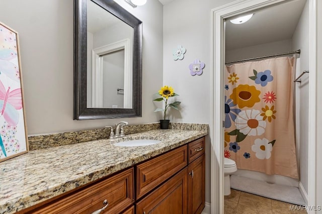 full bath with tile patterned floors, toilet, and vanity