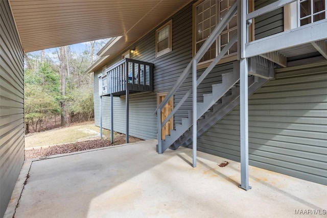 view of patio / terrace featuring stairs