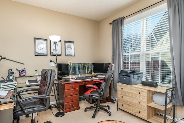 office space with light colored carpet