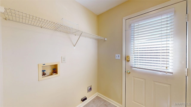 laundry area with washer hookup, laundry area, hookup for an electric dryer, and baseboards