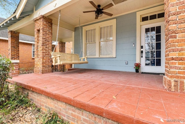 view of patio / terrace featuring ceiling fan and a porch