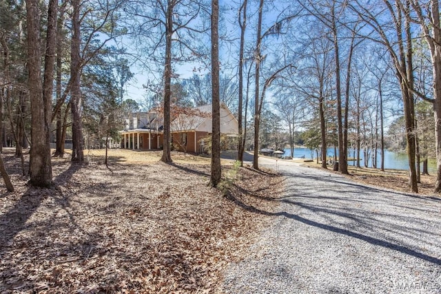 exterior space featuring a water view