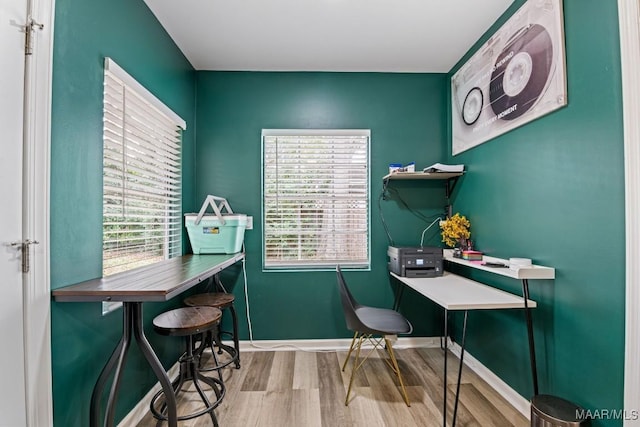 office featuring baseboards and wood finished floors