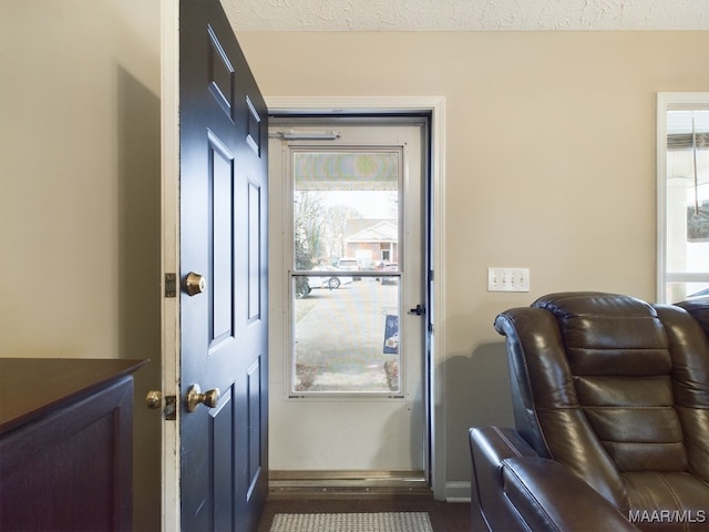 doorway with a textured ceiling and a wealth of natural light