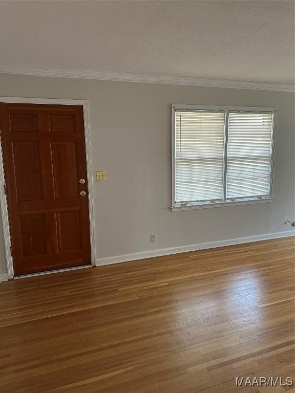 unfurnished room featuring ornamental molding, light wood-style flooring, and a healthy amount of sunlight