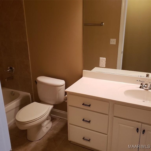 full bathroom featuring tile patterned flooring, shower / bathing tub combination, vanity, and toilet