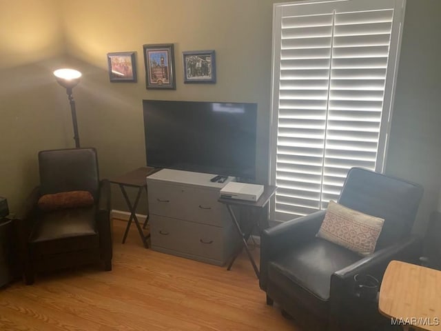 sitting room with light wood-style flooring