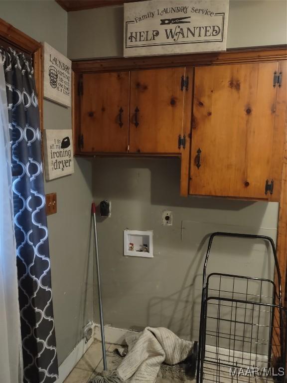 laundry area with cabinet space, washer hookup, and hookup for an electric dryer