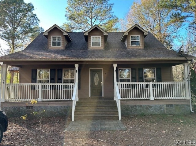 view of front of property with a porch and crawl space