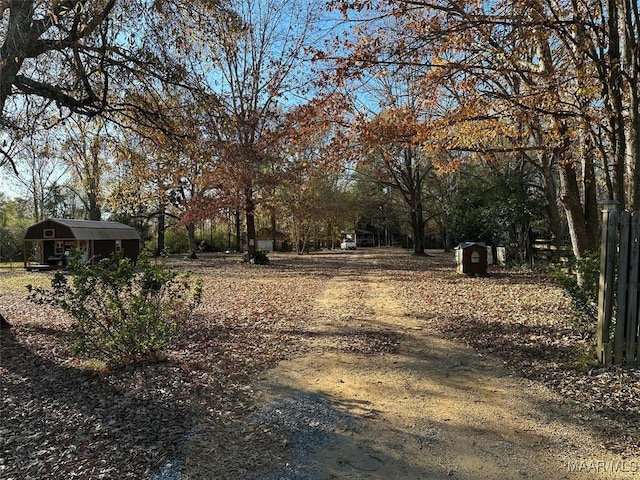 view of road with dirt driveway